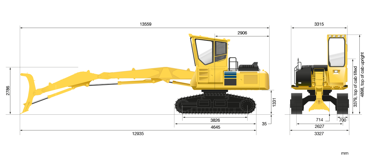 Komatsu PC210 technical drawing