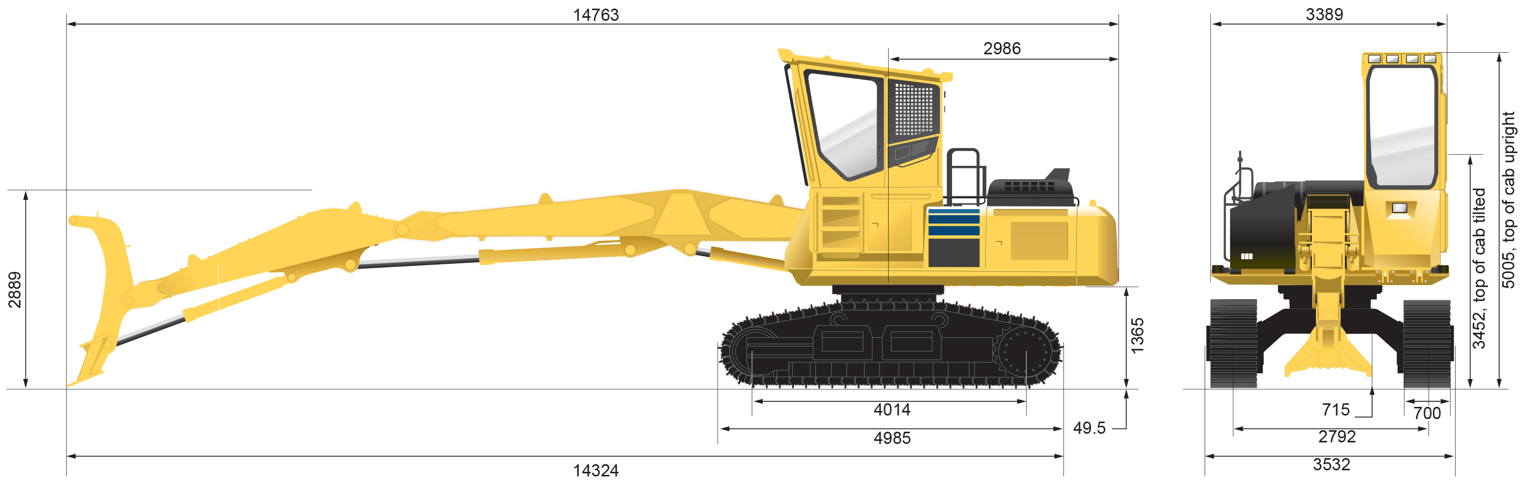 PCLL Side view extended boom